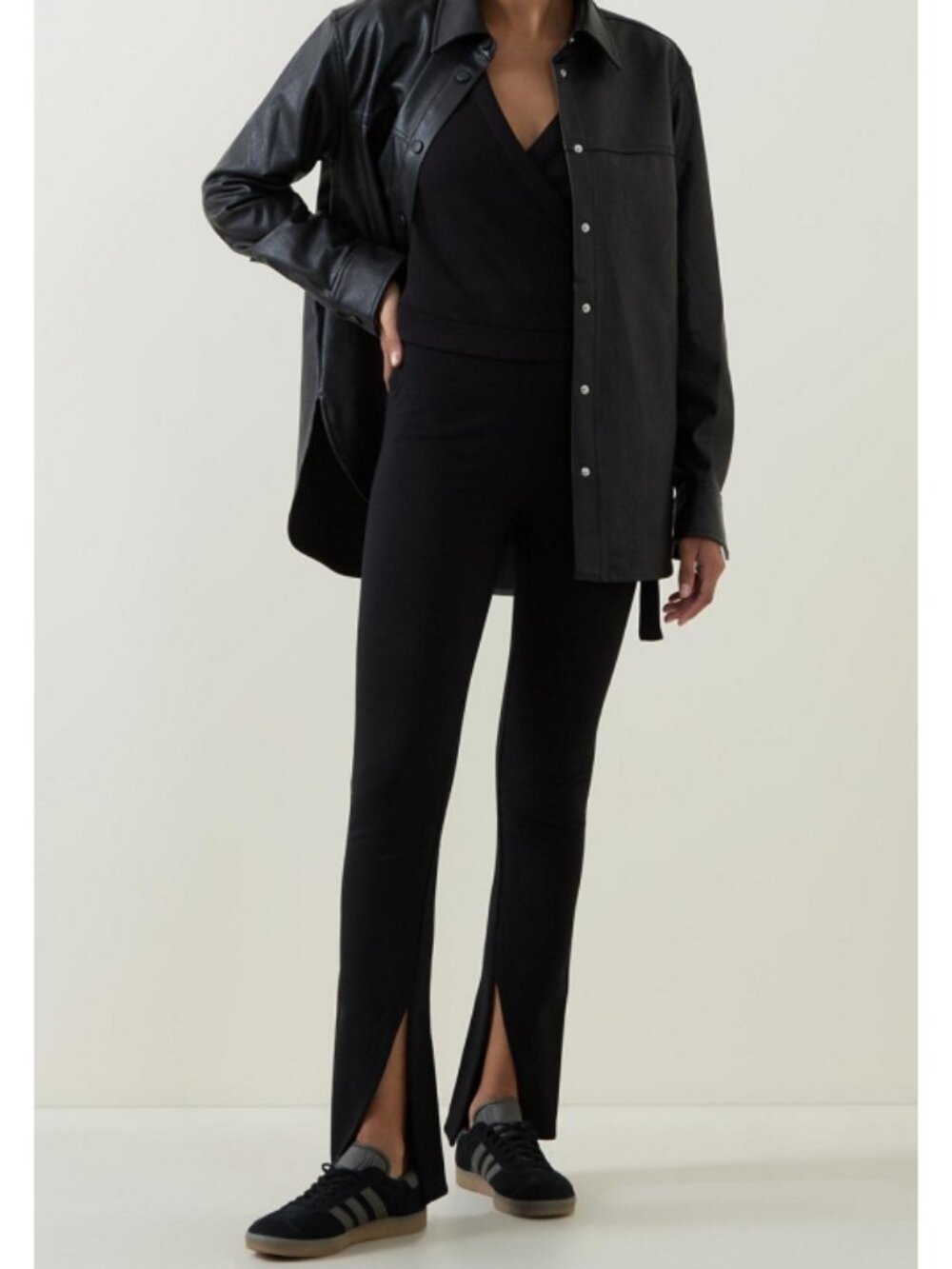 Spanx AirEssentials Ballet Wrap Very Black V-Neck Surplice Tie Belt Drape Blouse - Picture 6 of 12